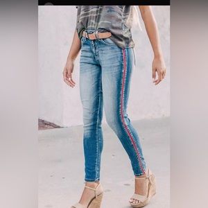 Kancan mid rise ankle skinny jeans red stripe